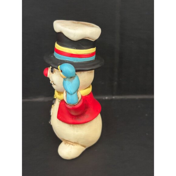 VINTAGE Hand-Painted Earthenware Snowman Ornament w Broom Bluebird Traditional - Picture 6 of 14